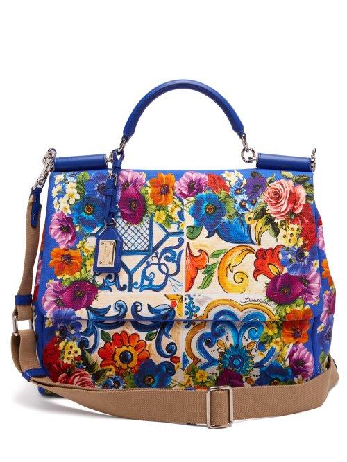 Matchesfashion.com Dolce & Gabbana - Sicily Majolica Print Cotton Beach Bag - Womens - Blue Multi