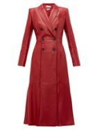 Matchesfashion.com Alexander Mcqueen - Double Breasted Fluted Hem Leather Coat - Womens - Dark Red