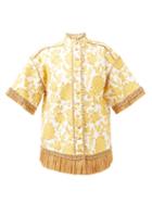 Zimmermann - Postcard Fringed Acanthus-print Cotton Shirt - Womens - Yellow Print