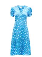 Matchesfashion.com Hvn - Paula Zodiac-print Silk-satin Midi Dress - Womens - Blue Print