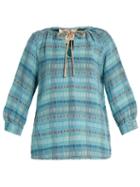 Matchesfashion.com Ace & Jig - Rosa Checked Cotton Blend Top - Womens - Light Blue