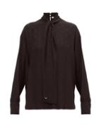 Matchesfashion.com Valentino - Tie Neck Logo Jacquard Silk Blouse - Womens - Black