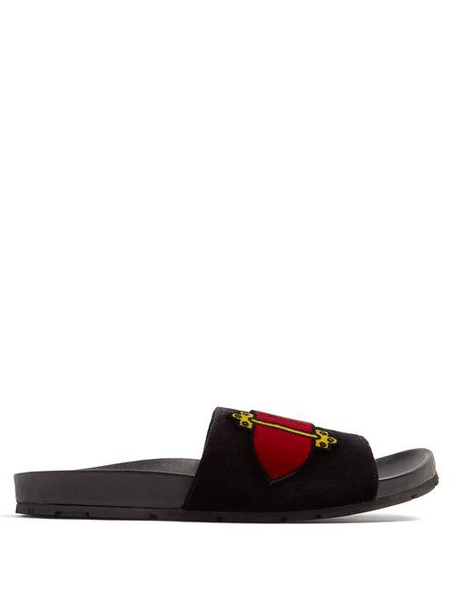 Matchesfashion.com Prada - Cartoon Velvet Slides - Womens - Black