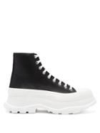 Matchesfashion.com Alexander Mcqueen - Tread Slick Exaggerated-sole Canvas Sneakers - Mens - Black White
