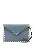 Valentino Garavani - Rockstud Grained-leather Envelope Pouch - Womens - Blue