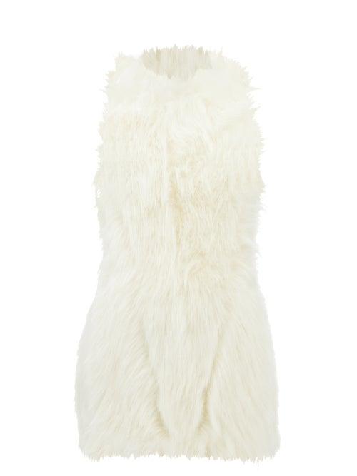 Saint Laurent - Sleeveless Faux-fur Mini Dress - Womens - Ivory