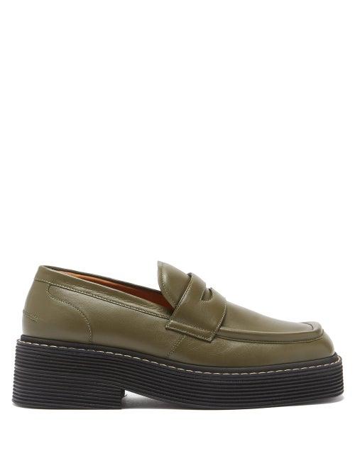 Matchesfashion.com Marni - Chunky Square-toe Leather Loafers - Womens - Green