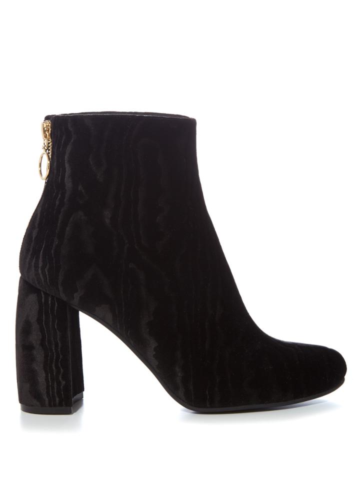 Stella Mccartney Ribbon Curved-heel Velvet-devor Ankle Boots