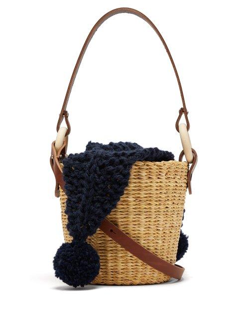 Matchesfashion.com Muu - Seau Woven Straw Bucket Bag - Womens - Navy