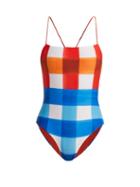 Matchesfashion.com Mara Hoffman - Olympia Dejeuner Plaid Print Swimsuit - Womens - Orange Multi