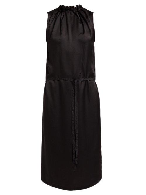 Matchesfashion.com Ann Demeulemeester - Nanette Ruched High Neck Satin Dress - Womens - Black