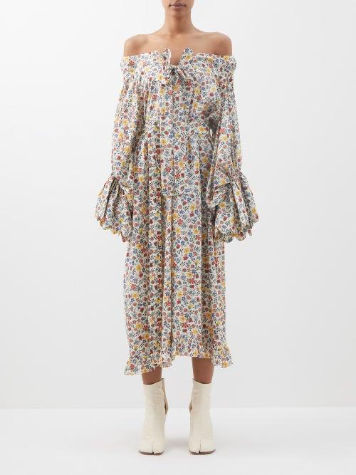 Horror Vacui - Thea Floral-print Cotton Midi Dress - Womens - Green White