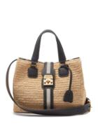 Matchesfashion.com Mark Cross - Riviera Leather & Gold-plated Raffia Tote Bag - Womens - Black Multi