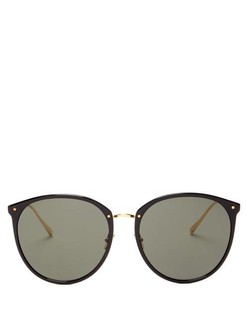 Matchesfashion.com Linda Farrow - Kings Round Acetate & 18kt Gold-plated Sunglasses - Womens - Black Gold