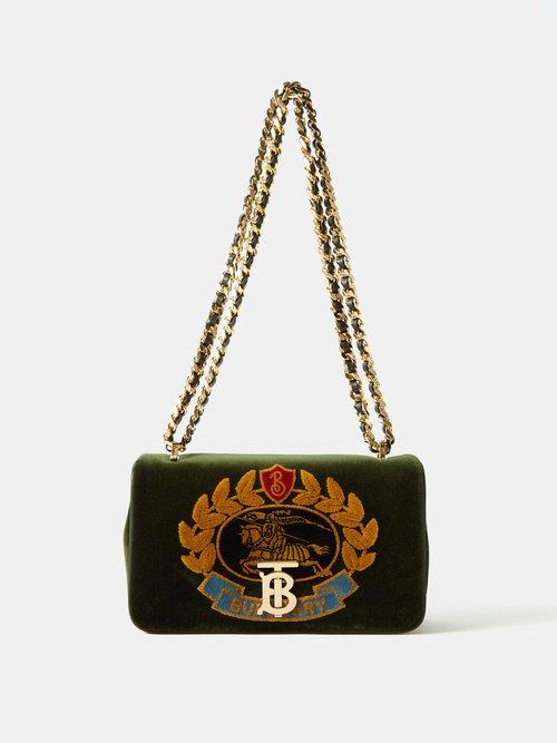 Burberry - Lola Embroidered-velvet Shoulder Bag - Womens - Dark Green