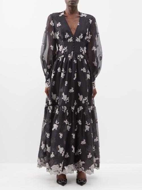 Erdem - Tabetha Floral-embroidered Silk-organza Dress - Womens - Black