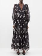 Erdem - Tabetha Floral-embroidered Silk-organza Dress - Womens - Black