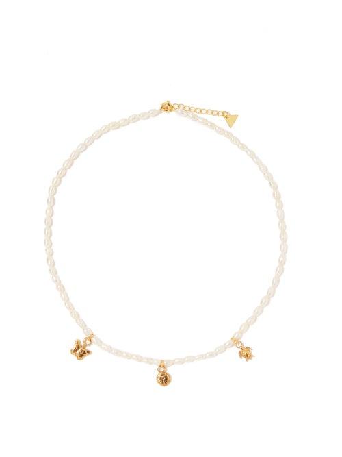 Wilhelmina Garcia - Three Charm Pearl & 18kt Gold-plated Necklace - Womens - Pearl