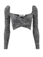 Self-portrait - Crossover-front Ribbed-knit Cropped Top - Womens - Black White