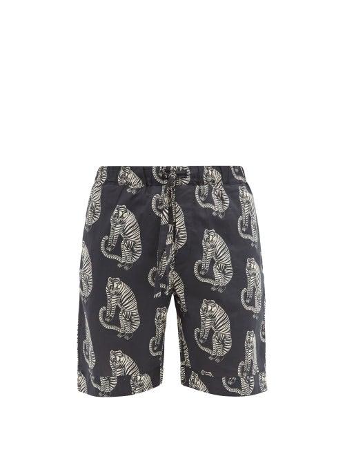 Matchesfashion.com Desmond & Dempsey - Sansindo Tiger-print Cotton Pyjama Shorts - Mens - Black Multi