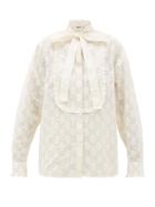 Matchesfashion.com Gucci - Gg Broderie Anglaise Cotton Blend Shirt - Womens - White Gold