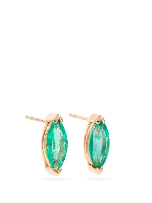 Matchesfashion.com Shay - Emerald & 18kt Rose Gold Stud Earrings - Womens - Green Gold
