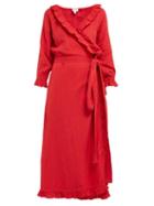 Matchesfashion.com Rhode Resort - Jagger Ruffled Cotton Gauze Wrap Dress - Womens - Red