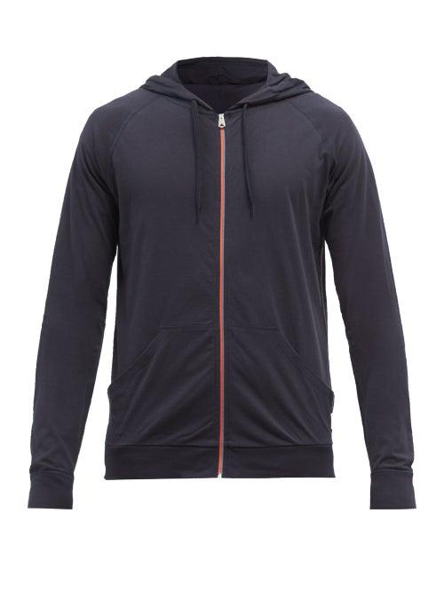 Mens Basics Paul Smith - Stripe-zip Cotton-jersey Hooded Sweatshirt - Mens - Navy