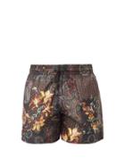 Matchesfashion.com Etro - Geometric Floral-print Swim Shorts - Mens - Brown Multi