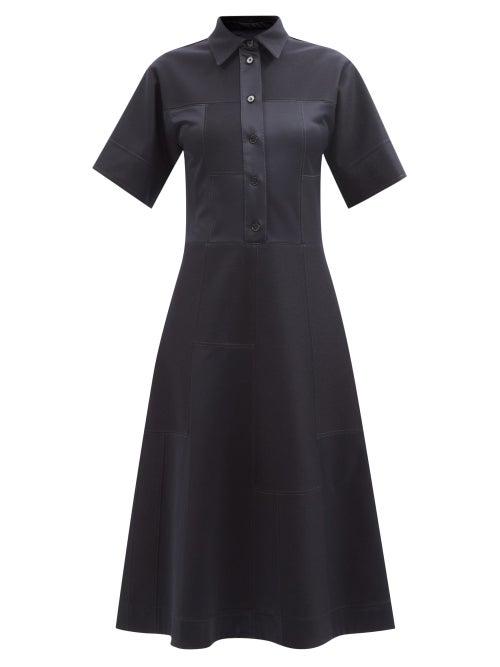 Jil Sander - Patchwork Wool-jersey And Satin Dress - Womens - Navy