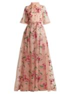 Carolina Herrera Floral-embroidered Silk Gown