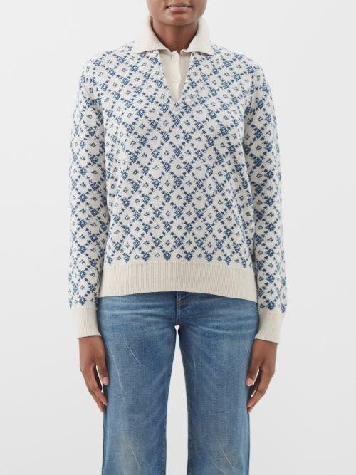 Giuliva Heritage - The Astrid Geometric-intarsia Wool-blend Sweater - Womens - Navy White