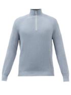 Brunello Cucinelli - High-neck Ribbed-cotton Sweater - Mens - Blue