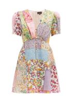 Matchesfashion.com Saloni - Lea Patchwork Print Cotton Blend Mini Dress - Womens - Multi