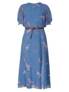 Matchesfashion.com Altuzarra - Gormann Bird Print Silk Chiffon Midi Dress - Womens - Light Blue