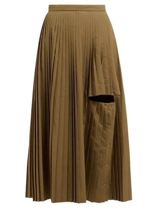 Matchesfashion.com Toga - Cut Out Pleated Midi Skirt - Womens - Khaki