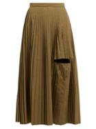 Matchesfashion.com Toga - Cut Out Pleated Midi Skirt - Womens - Khaki