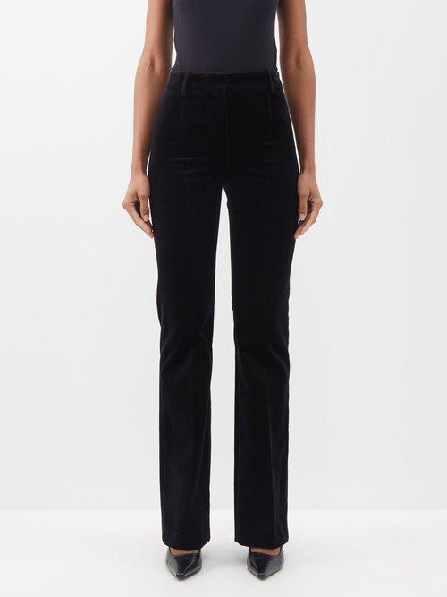 Nili Lotan - Corette Cotton-blend Velvet Flared Trousers - Womens - Black