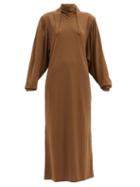 Matchesfashion.com Lemaire - Scarf-neck Cotton Midi Dress - Womens - Brown