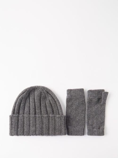 Johnstons Of Elgin - Cashmere Hat And Fingerless-gloves Set - Womens - Dark Grey