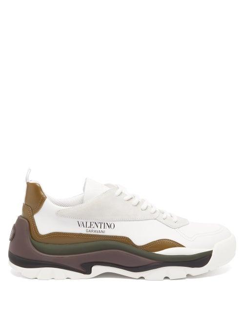 Valentino Garavani - Gumboy Layered-sole Leather Trainers - Mens - White Multi