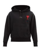 Matchesfashion.com Ami - Logo-embroidered Cotton-jersey Hooded Sweatshirt - Mens - Black