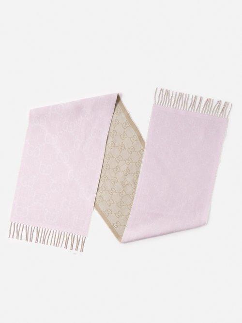 Gucci - Gg-jacquard Wool Scarf - Womens - Beige Pink
