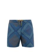 Matchesfashion.com Thorsun - Geometric Print Swim Shorts - Mens - Navy