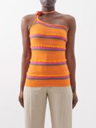 Jacquemus - Concha Bead-embellished Striped Top - Womens - Orange Multi