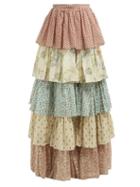 Matchesfashion.com Gucci - Floral Print Tiered Cotton Maxi Skirt - Womens - Ivory Multi