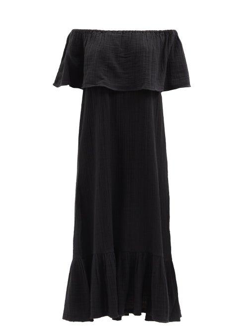 Anaak - Freya Off-shoulder Crinkle Cotton-voile Dress - Womens - Black