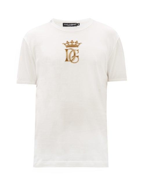 Matchesfashion.com Dolce & Gabbana - Crown Logo-embroidered Cotton T-shirt - Mens - White