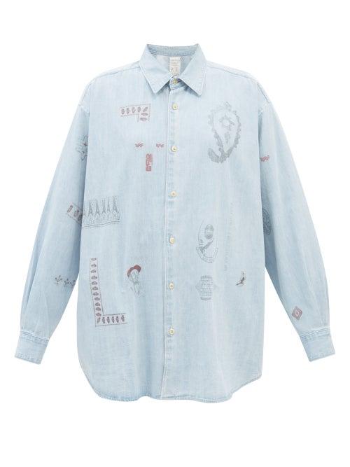Kuro - Printed Denim Shirt - Womens - Light Denim