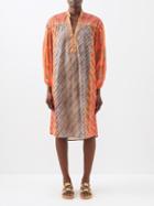 Boteh - Wave Patchworked Organic-cotton Midi Dress - Womens - Red Multi